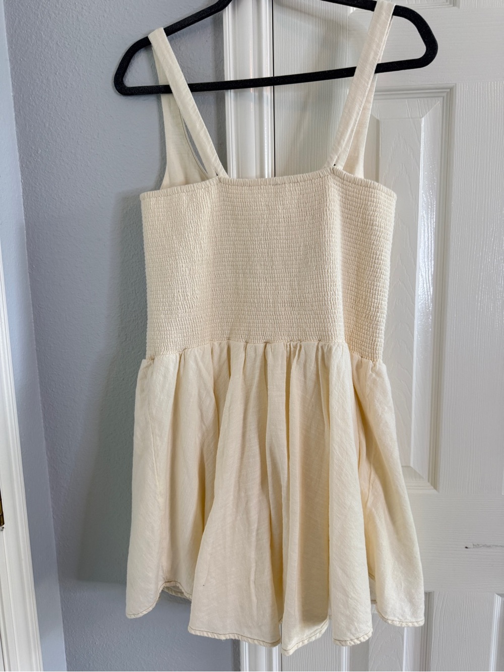 Free People Delilah Romper Dress Cream  Smocked Boho Cottagecore Large - Picture 5 of 10